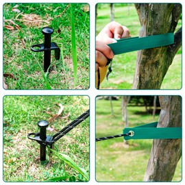 Pack 18 Heavy Duty Steel Tree Stake Kits with Tree Straps, Include 6 PCS 15.5" Tree Straps & 7.8" Tree Stakes and Rope