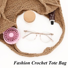 Beach Bags for Women, Boho Bag, Boho Tote, Crochet Bags for Women, Woven Fashionable and Cute Mesh, Can Be Carried on One Shoulder or By Hand, for Summer Vacation, with 1 Silk Scarf