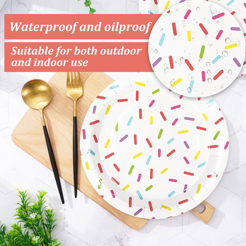 Whaline Confetti Sprinkle Paper Plate Cute Donut Disposable Plate Dessert
