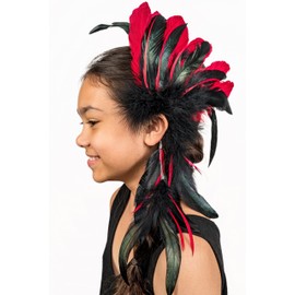 ZUCKER Feather Fascinators for Women - Black & Red Festival, Mardi Gras Ear Cuff Clip with Pierce-less Feather Earrings