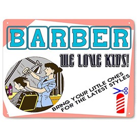 Barber Shop for Kids Metal Sign Female Version Fun Retro Plaque Wall Decor for Hair Stylist Salon 017