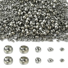 KitBeads 1256Pcs Stainless Steel Crimp Beads 5 Sizes Clamp End Stopper Round Rondelle Spacer Beads for Jewelry Making Bracelets Necklaces