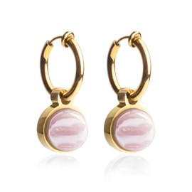 Clip Ohrringe mit Anhänger • Gold Ohrclips aus Edelstahl 18k vergoldet • mit Charm in rosa zum Wechseln • nachhaltig & handgemacht • MIX AND MATCH • Ø 14 mm