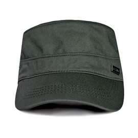 RUNQIU Military Design Solid Work Cap Retro Denim Military Cap Cotton Washed Fabric All Season Adjustable Size, armygre, 56 to 60 cm