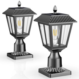 LIANGLOME Solar Lamp Post Light Outdoor - 3000K Warm White, IP45 Waterproof Post Solar Lights for Garden Yard Landscape, Outside Decorative Lamp(2PK)