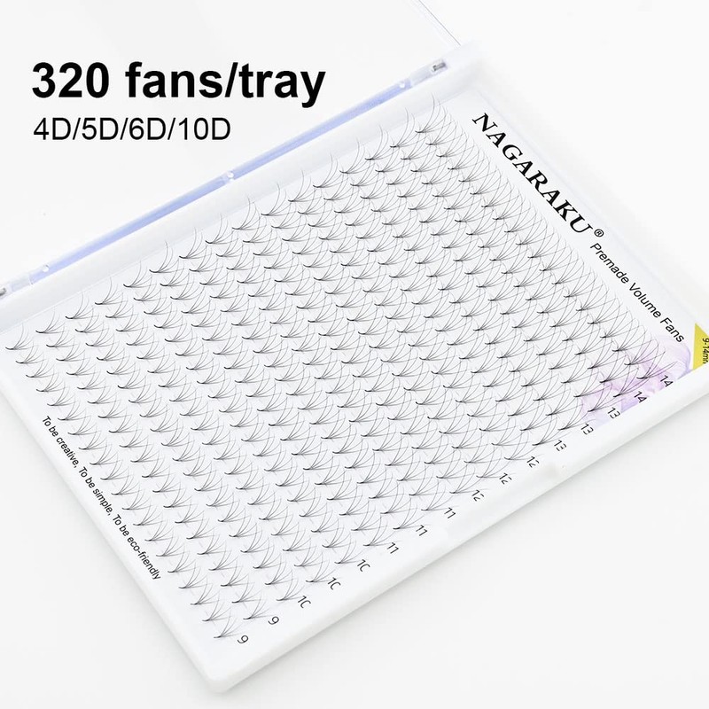 NAGARAKU Volume Eyelash Extensions, Prefabricated Fan Eyelashes, 320 Pieces, 4D,