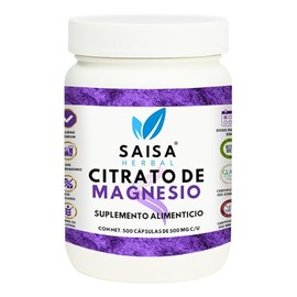Citrato de Magnesio 500 mg | 500 Cápsulas | Saisa Herbal | Suplemento Alimenticio Premium