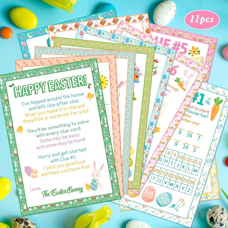 HOWAF Easter Egg Hunt, 10pcs Easter Egg Hunt Clues, Indoor