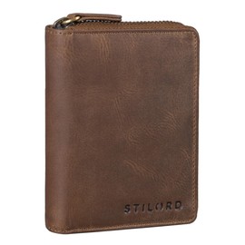 STILORD 'Giannis' Mini Leather Wallet Men's RFID Wallet Portrait Format Wallet Small with Zip Vintage Genuine Leather Wallet, Crete - Brown, coin purse