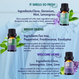 Wecona Essential Oils for Laundry - 100% Pure Essential Oils for Diffusers for Home,6x10ml(Clean)- Aromatherapy Oils for Humidifiers,Wool Dryer Balls,Clean Linen