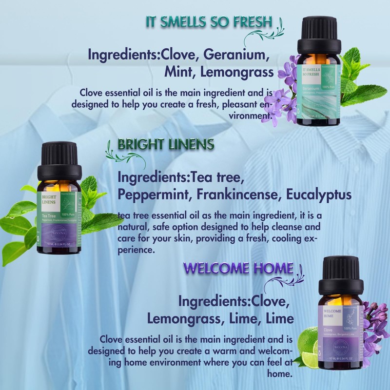 Wecona Essential Oils for Laundry - 100% Pure Essential Oils