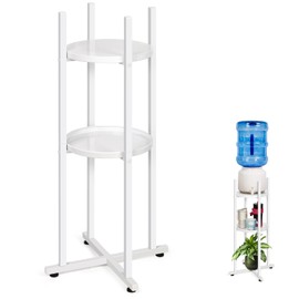Retyion Water Dispenser Stand 5 Gallon Water Jug Stand Sturdy Water Stand(32.8" H-11.2" W) Water Jug Stand with 2 Round Shelfs for 1-5 Gallon Water Bottles/Crocks, Water Jug and Plant Stand (White)