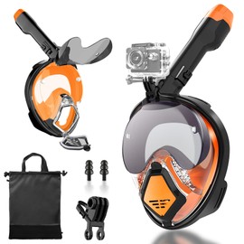 Snorkel Mask, Full Mask for Adults, 180 Degree Vision, Anti-Fog Diving Mask, Anti-Leak, Anti-Fog Diving Mask with Sports Cameras, Compatible for Snorkelling, Swimming and Diving