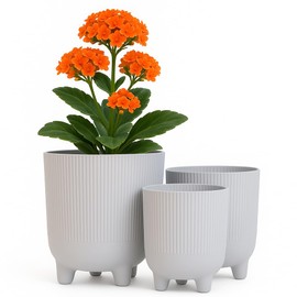 Home Garden Ornaments Übertopf, Kunststoff Trio Blumentopf, 3er-Set In 14 cm, 16 cm, 18 cm, Dekorativ, Ohne Drainagelöcher, Mit Streifenmuster, Blumentöpfe (Grau)