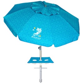 AMMSUN Beach Umbrella with Sand Anchor & Table Tray, Portable Heavy Duty 6.5ft Sun Outdoor Umbrella, UV 50+ Protection, Carry Bag for Beach, Patio, Pool and Garden, Sky Blue Paint