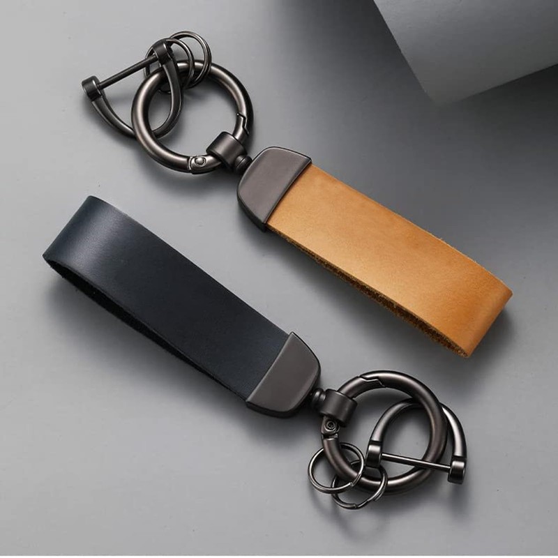[Long River Sunset] Leather key ring, key ring, smooth outer