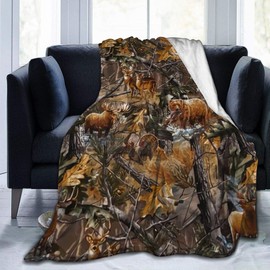 WAZHIJIA Camo Hunting Deer Bear Moose Turkey Duck Fleece Throw Blanket, Fuzzy Warm Throws for Winter Bedding, Couch and Plush House Warming Decor Gift Idea 60"X50"