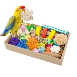 LANSUNHA Bird Toys, Colorful Birds Foraging & Shredded Toy Boxs, Rattan Weaving Parrot Toys, Parrot Lovebird Cockatove African Gray Parrot and Birds Safe Parrot Toys