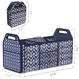 Trunk Organizer, Foldable Car Storage Bag Portable Insulation Cooler Bag Collapsible Vehicle Organizer Divider Storage Totes with 3 Compartment Cargo Tote for Groceries Caddy SUV, Navy Blue