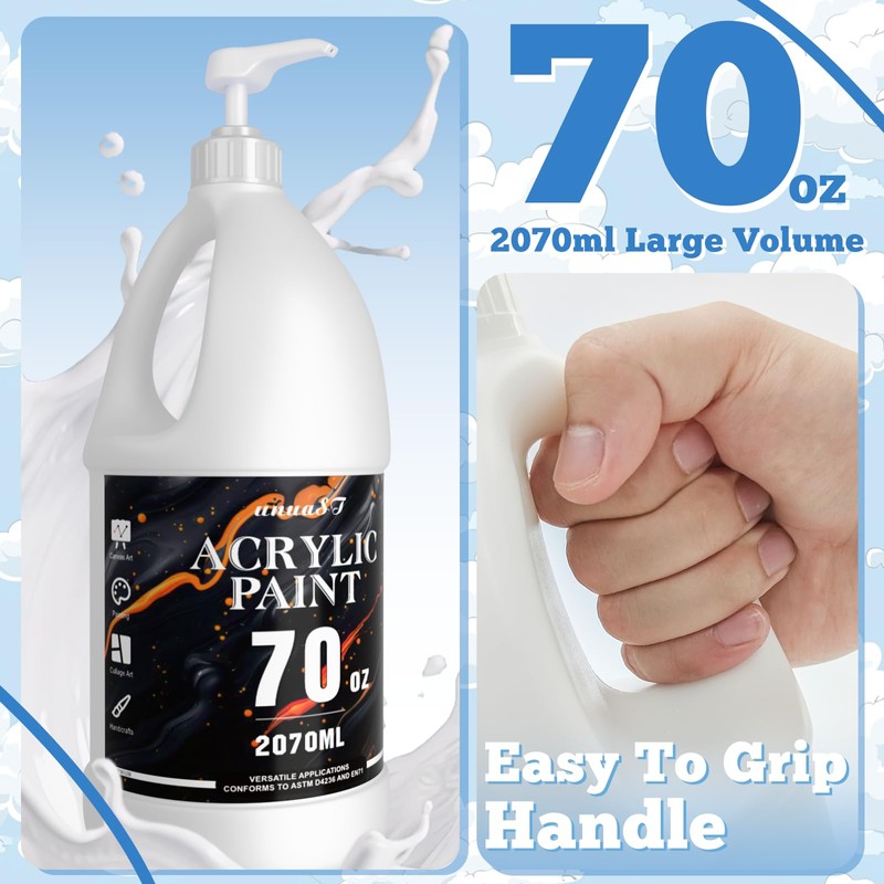 White Acrylic Paint 140oz, Acrylic Paint White for Multi Surface,