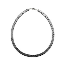 PiercingJak Men's Necklace Hematite Pearl Necklace 8 mm Wide Arrow Links Chain with Lobster Clasp Men's Crystal Chain Simple Charms Jewellery Birthday Gift for Men, 48 cm Length, Gemstone