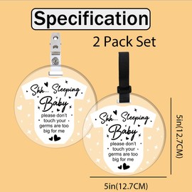 FREEBLOSS 2 Pack Please Do Not Touch or Kiss Baby Sign Stroller Sign No Touching Baby Sign for Car Seat Baby Cloth Pattern Baby Stroller Tag with Hanging Straps and Clips