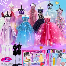 800+Pcs Fashion Design Kit for Girls with 5 Mannequins - Sewing Kit for Kids Ages 6-12, Creativity Learning Craft Toys DIY Arts & Crafts for Girls Age 6, 7, 8, 9, 10-12, Teen Girls Kids Gift