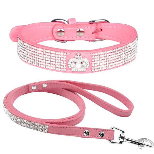 haoyueer Rhinestone Dog Collar Cute Iridescent Sparkly Soft Suede Dog