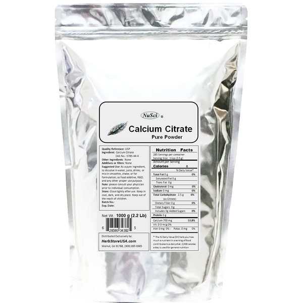 NuSci Calcium Citrate Powder Pure Bio-Available Form Calcium (1000 Grams (2.2 lb))