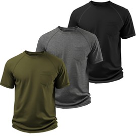 Neer 3 Pack Big and Tall Shirts for Men with Pocket XL-5XL Plus Size Crew Neck Raglan Short Sleeve Summer Casual T Shirts Tee(Army Green, Dark Gray, Black,3XL)