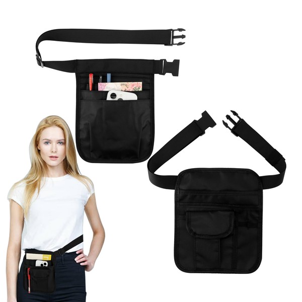 IUYYPU 2-Pack Server Apron, Black Adjustable Waist Belt with Pockets