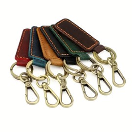 FAMA.store Premium Genuine Leather Car Keychain - Key Ring Organizer with Clip, Durable Key Holder Chain for Men and Women, (Blue)