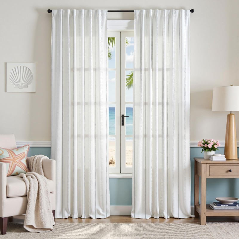 jinchan White Curtains Grey Striped Curtains 96 Inch Length for