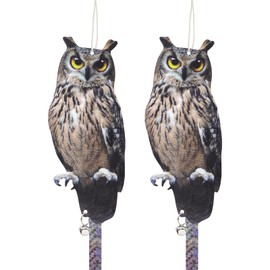 OffiCreative 2Pack Reflective Fake Owls Hanging Decoration Garden Owls Scarer Devices with Reflective Tape to Keep Pigeon from Windows Tree