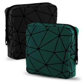 ASTER Pack of 2 Sanitary Towels Storage Tampon, Storage Bag, Tampon Period Bag with Zip, Mini Sanitary Napkin Portable Bag, Product Bag for Women Girls Lipstick (Black Green)