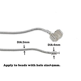 Kinteshun Snake Bracelet Chain,Silver Plating European Bead Charm Wristlet Bracelet Chain with Snap Barrel Clasp(2pcs,3mm&7.5 inches)