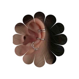 Allereya Silver Ear Cuff Earrings Fake Helix Earrings Hoop Non Piercing Earrings Cartilage Ring Earrings Helix Ear Clip Earrings Jewellery for Women and Girls, Silver