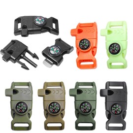 6Pack Assorted 5/8 Inch Compass Whistle Buckles Plastic Paracord Bracelet Outdoor Camping Emergency Survival Travel Kits