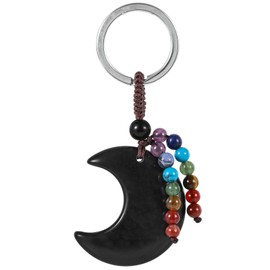 Nupuyai Crystal Moon Keyring with 7 Chakra Stone Beads Tassel Key Ring for Men and Women Crescent Moon Pendant Keychain Bag Charm Lucky Charm Talisman, black