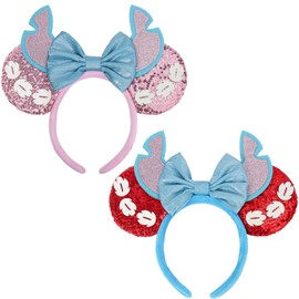 UNSPAZ Mouse Ears Headband, 2 Pcs Mouse Ears for Women Girls, Park Ears for Trips Birthday Decorations Hair Accessories (ST Set)