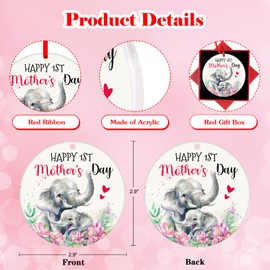 GROWTHMAGIC Elephant Mothers Day Ornament - 3" Round Acrylic Happy 1ST Mother's Day Decor Keepsake Elephant Mom Ornament 2025 for New Mother Wife Gift