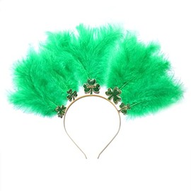 HZEYN St Patricks Day Feather Headband Green Glitter Shamrock Headband Carnival Feather Headpiece St Patricks Day Costume Headwear Accessory