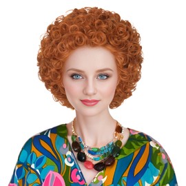 Koonfan Roper Wig Women Short Red Curly Afro Wig Cosplay Party Wig