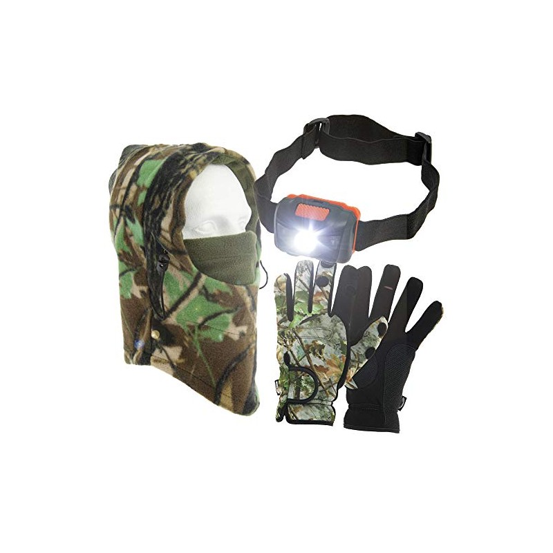 Fishing Neoprene Gloves Folding Fingers + LED Head Torch +