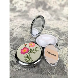 Leimandy 3-Compartment Embroidery Travel Pill Organizer with Mirror Portable Pill Case for Medication & Vitamins Compact Gift Box for Birthdays | Thanksgiving |Teachers Gift L3 (Cosmos Flower)