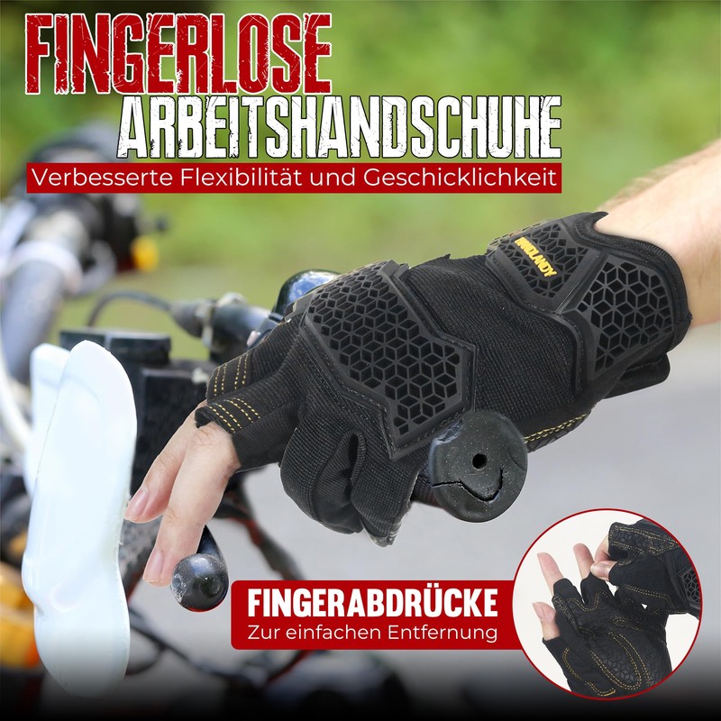 HANDLANDY Fingerless Work Gloves for Men Women, Padded, Non-Slip, Shockproof,