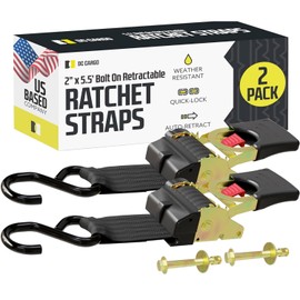 DC Cargo Mall Bolt-on Auto Retractable Ratchet Straps (2-Pack) 2” x 5.5ft, Super Heavy Duty, 4,033lb Break Strength – Tie Down Straps for Boat, Jet Ski, RZR, ATV