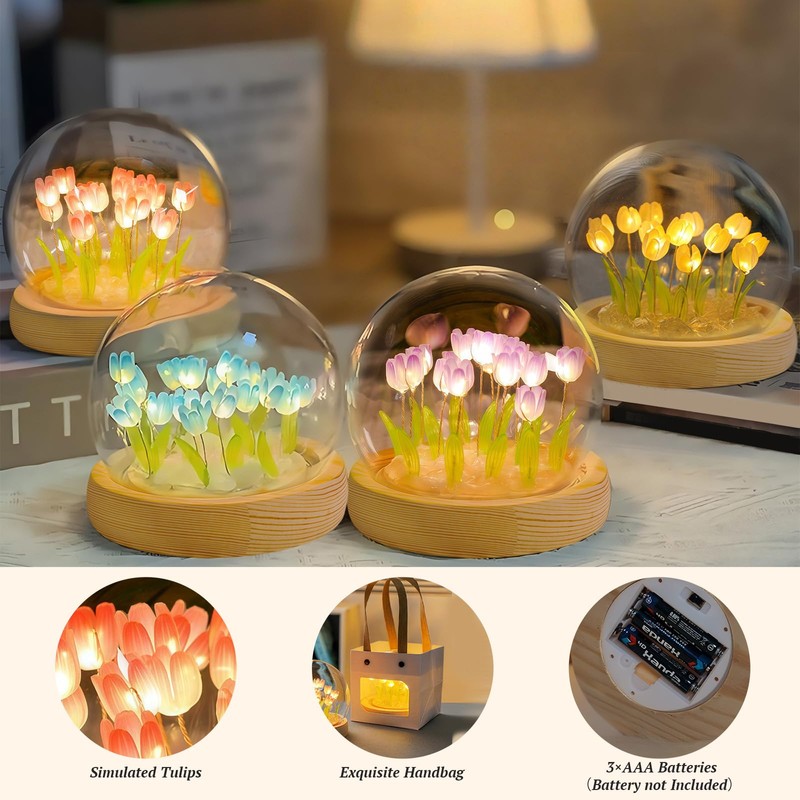 AWSOLAR Pink Tulip Lights, Tulip Lamp with 20 Flower Lamp,