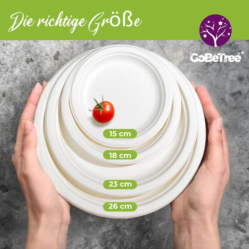GoBeTree 50 x 18cm Round Sugarcane Disposable Plates Ecological, Biodegradable