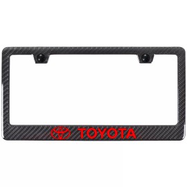 Toyota Logo Carbon Fiber License Plate Frame - Blue on Black
